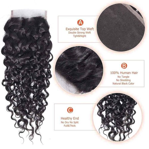 QTHAIR 16A Water Wave Transparent HD Lace Closure 4x4 Lace Closure Free Part Closure Water Wave Human Hair Closure 24" #1b 150% Density Unprocessed Wet and Wavy Virgin Human Hair Lace Frontal Closure