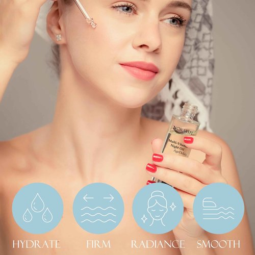 Noravite AgeDelay Multi-Vitamin Night Facial Oil - Intensive Skin Tightening Oil & Moisturizer - Nourishes Protects & Rejuvenates - Antioxidant Serum w/Vitamin E, Omega 3,6,9 & Seaweed - 30ml