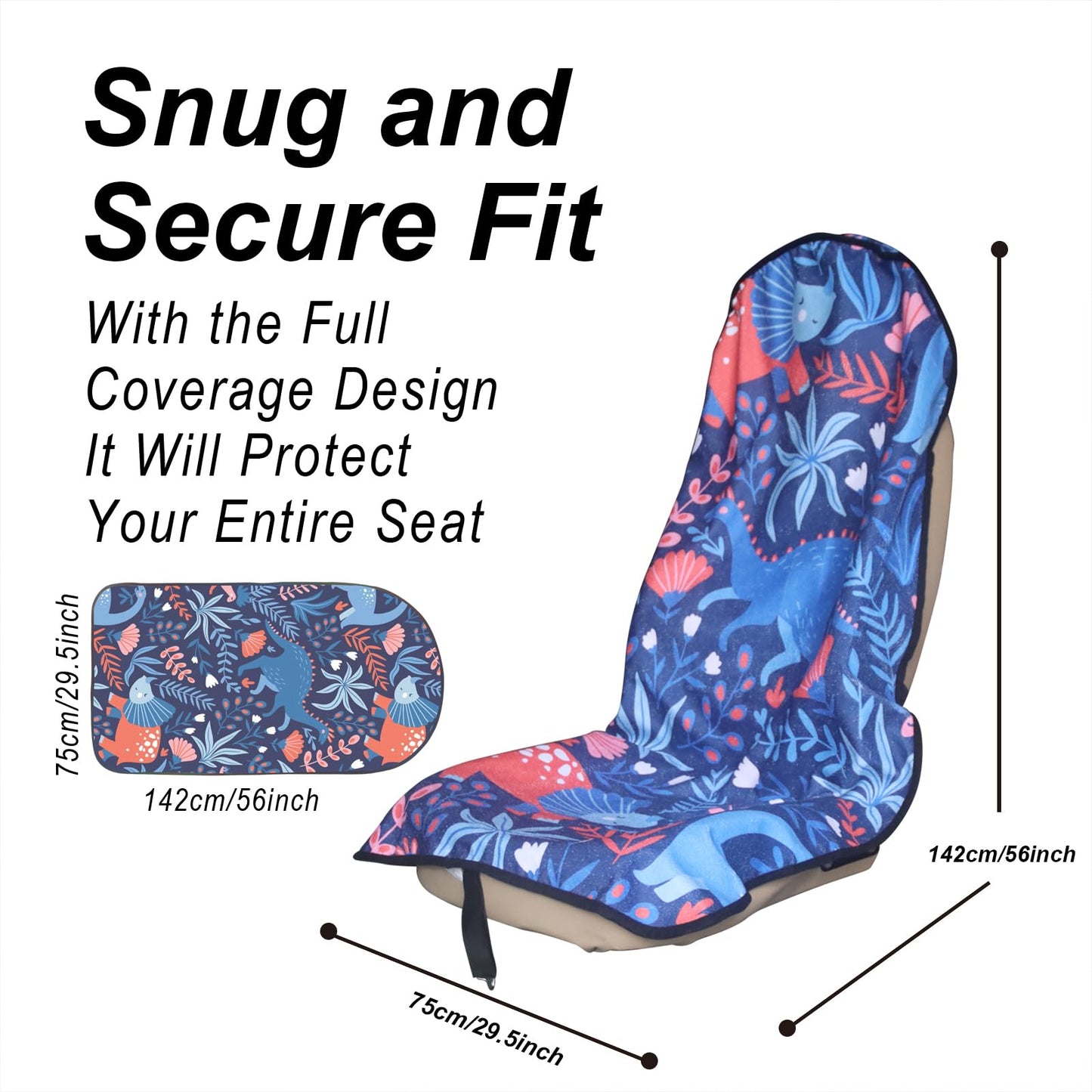 LoyaGour Car Seat Cover Protector Front Seats,for Gym Workout,Running,Swimming,Beach and Hiking,Waterproof Sweat Towel Bucket Seat Covers for Cars SUV Trucks (Dinosaur, 1Pcs)