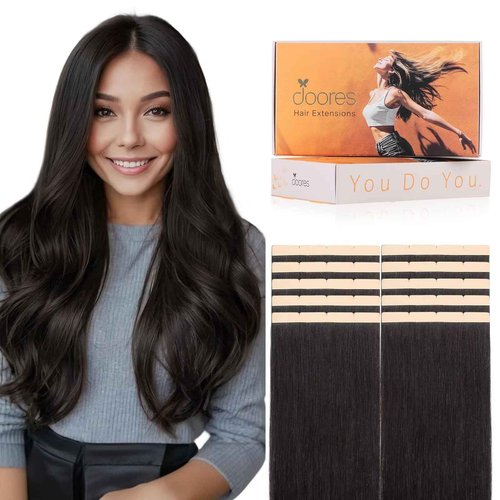 DOORES Tape in Hair Extensions Human Hair, Dark Brown 18 Inch 50g 10pcs, Wide Tape in Extensions Real Remy Invisible Seamless Tape-ins Silky Straight Skin Weft Folding Wear