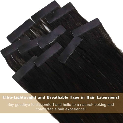 Ve Sunny 2Packs 75G Black Ombre with Dark Brown to Ash Brown Balayage Tape in Human Hair Extensions 18inch