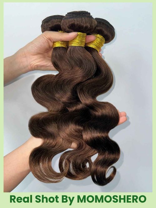 MOMOSHERO 12A Chocolate Brown Bundles With Closure Human Hair Body Wave, Soft Glossy Wavy 100% Remy Hair Weaves Colored #4 Medium Dark Brown 3 Bundle and 2X6 HD Lace Closure Deep Part 10 12 14+10 inch
