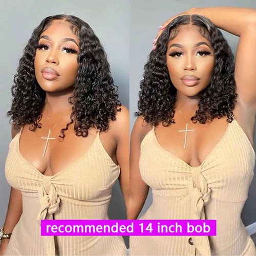 yuccy Curly Bob Wig Human Hair 13X4 Water Wave Lace Front Wig Human Hair Pre Plucked 250% Density Curly Bob Wigs for Women Natural Color 14 Inch…