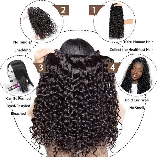 12A Water Wave Human Hair Bundles Wet And Wavy Bundles Human Hair 100% Unprocessed Brazilian Remy Water Wave Curly Bundle Extensions Natural Black Color 10 12 14 Inch