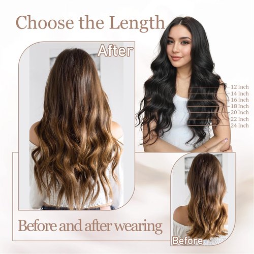 Lveyan Tape in Hair Extensions Human Hair, 20 Inch 20pcs Hair Extensions Real Human Hair Dark Brown to Chestnut Brown Invisible Tape in Hair Extensions for Women (#T2/6, 20 Inch)