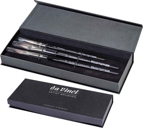 da Vinci Brushes 4250DV Watercolor Brush Set, Quill Size 2, Slant Size 10, Oval Size 12, Black 3 Each