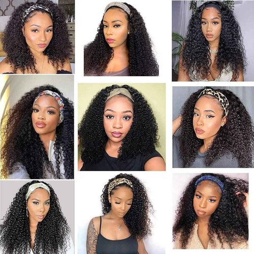 Smoothair Headband Wig Human Hair Kinky Curly Headband Wigs for Black Women Human Hair Wigs Glueless 24 Inch None Lace Front Wigs 150% Density (No Mixed)