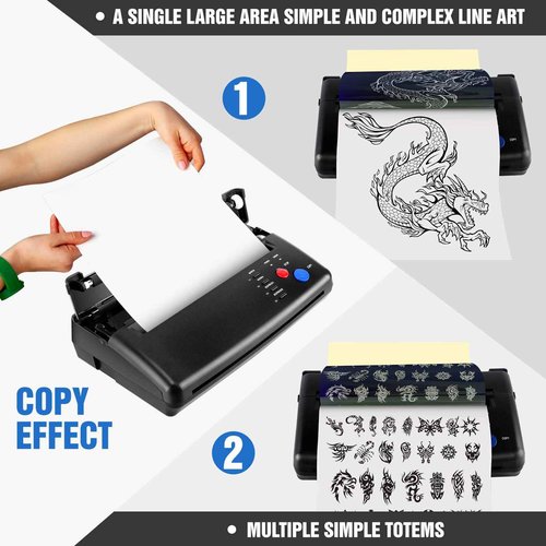 Tattoo Transfer Stencil Machine Copier Printer with 20PCS Tattoo Transfer Papers Thermal Tattoo Kit Copier Printer，Black