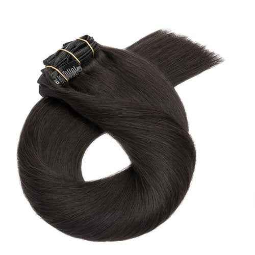Clip in Hair Extensions Real Human Hair S-noilite #1B Natural Black Double Weft hair extensions 16 Inch Clip in Real Human Hair for Women Balayage Straight 7PCS 125g