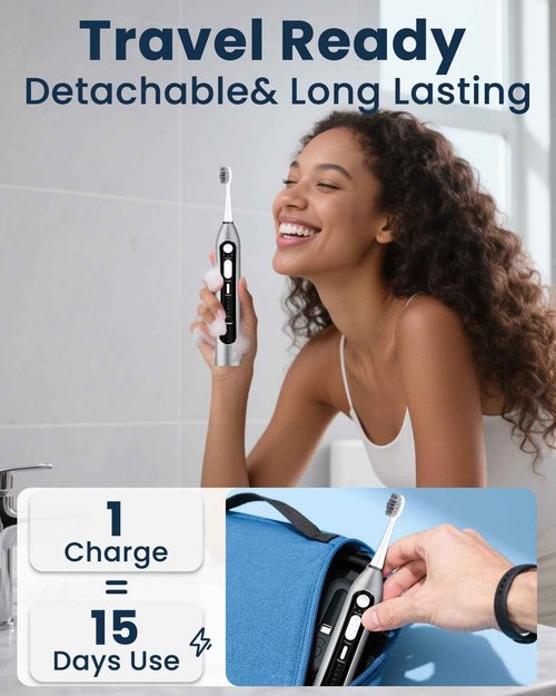 Electric Toothbrush with Water Flosser Combo in One - Sonic Flossing Toothbrushes for Teeth Cleaning, Rechargeable,Portable Cordless Water Flosser for Adults, 17oz Large Tank, 3 Modes & 5 Brush Heads