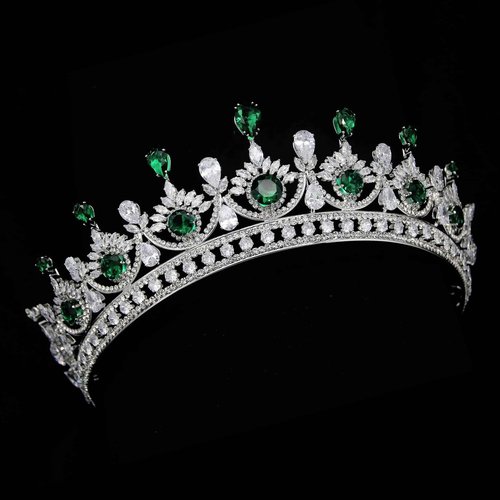 Emerald Green Crown for Women Adult Silver Princess Tiara Headband for Homecoming Pageant Quinceanera Birthday Party Crystal Wedding Hair Accessories