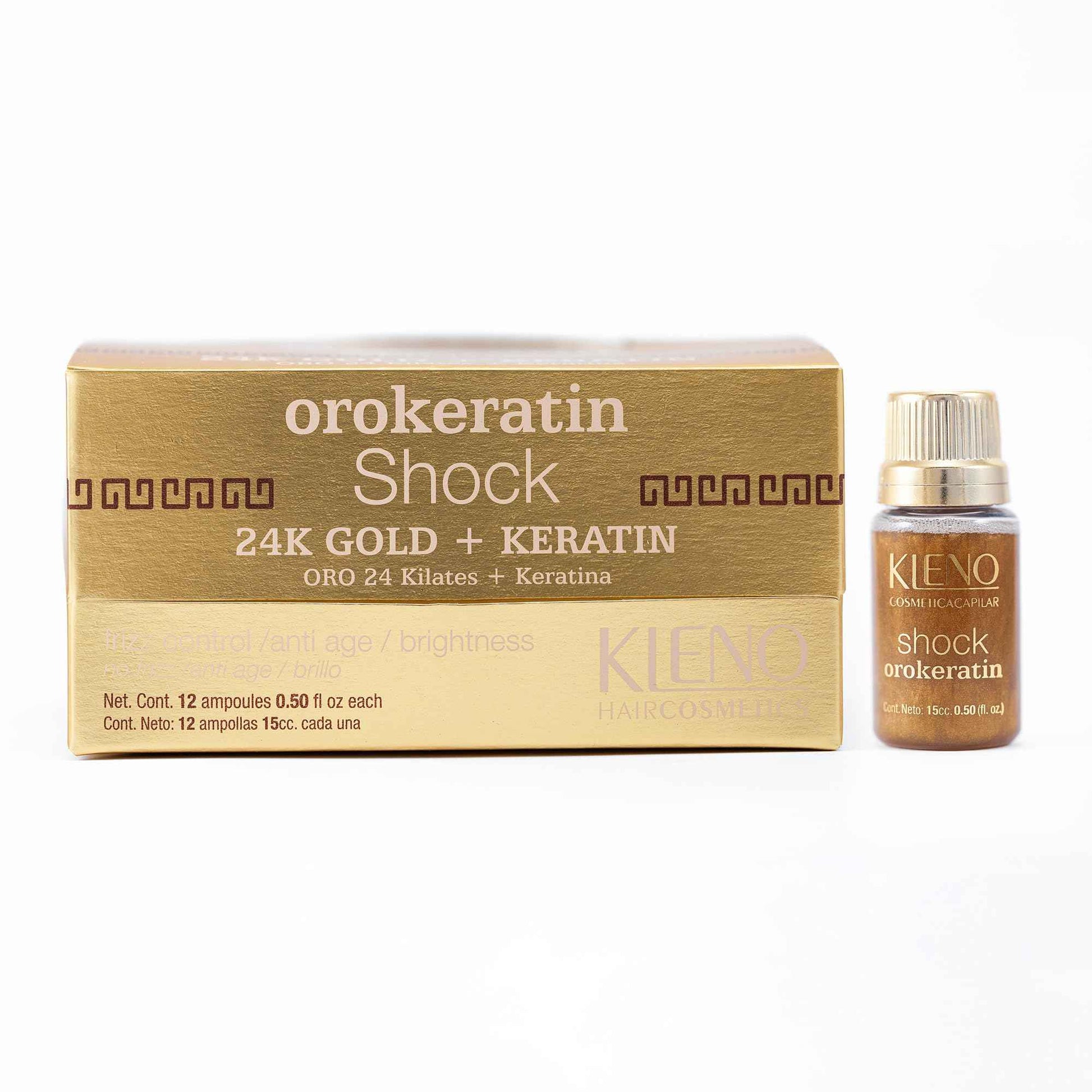 Kleno Shock OroKeratin 24K Gold + Keratin | 12 ampoules 0,50 fl Oz (15cc.)