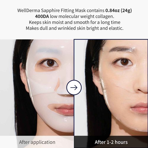WELLDERMA Sapphire Collagen Impact Hydrogel Fitting Mask, 25g x 16 Sheets – Hydrating & Firming Micro-Hole Sheet Mask with Collagen Water 850,294ppm, Niacinamide & Peptides