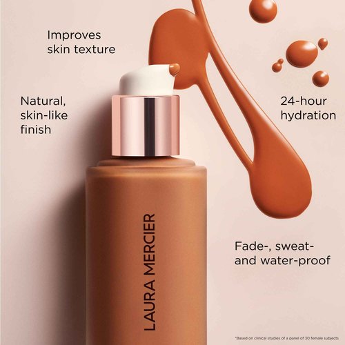 Laura Mercier Real Flawless Weightless Perfecting Waterproof Liquid Foundation: Medium-Buildable Coverage, 12 HR Fade-Proof Wear, Hydrating, Non-Comedogenic, 2C2 Soft Sand + Foundation Brush Bundle