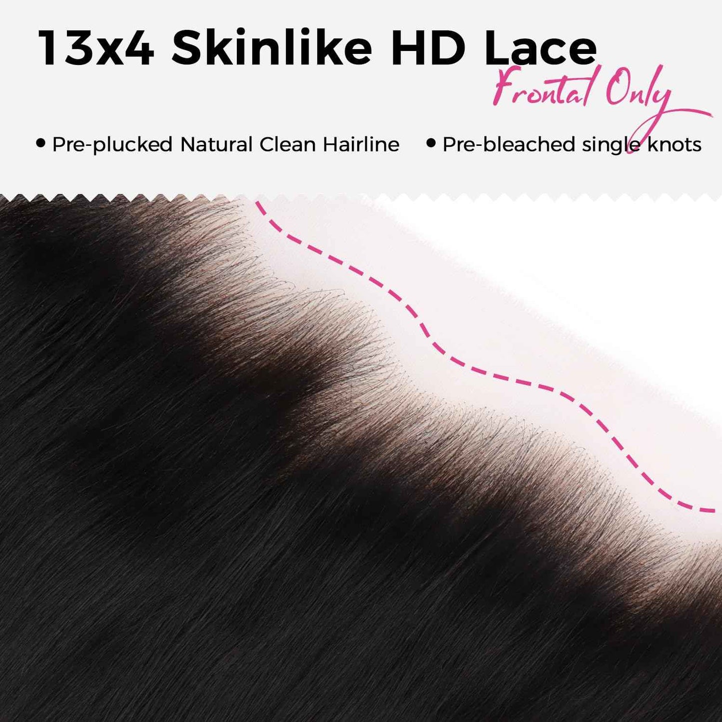 Lashey 13x4 SKINLIKE HD Lace Frontal, 0.10mm Ultra-Thin Invisible Real HD Frontal Pre Bleached Knots Pre Plucked Hairline Straight Human Hair 14 Inch Natural Black