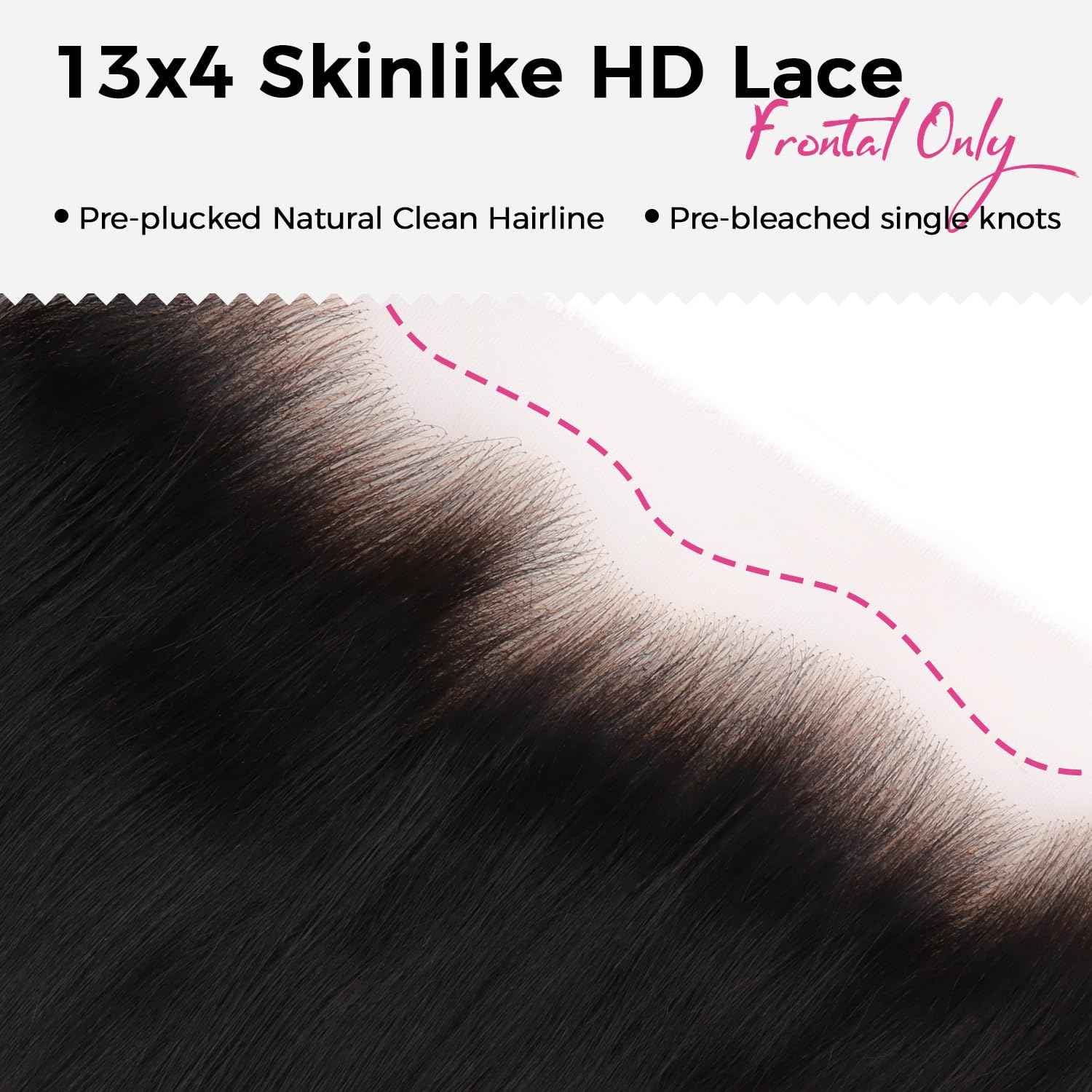 Lashey 13x4 SKINLIKE HD Lace Frontal, 0.10mm Ultra-Thin Invisible Real HD Frontal Pre Bleached Knots Pre Plucked Hairline Straight Human Hair 14 Inch Natural Black