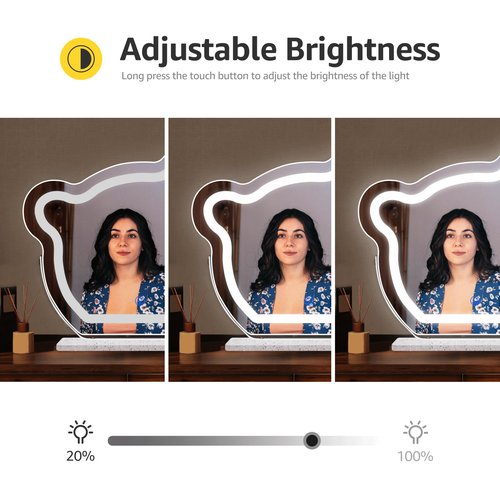 nianfeng Light Up Vanity Mirror, Lighted Makeup Mirror with 10x Magnification, LED Desk Mirror with Lights for Dorm, Bedroom, Tabletop, Girls, Women, Plug in, Bear, White