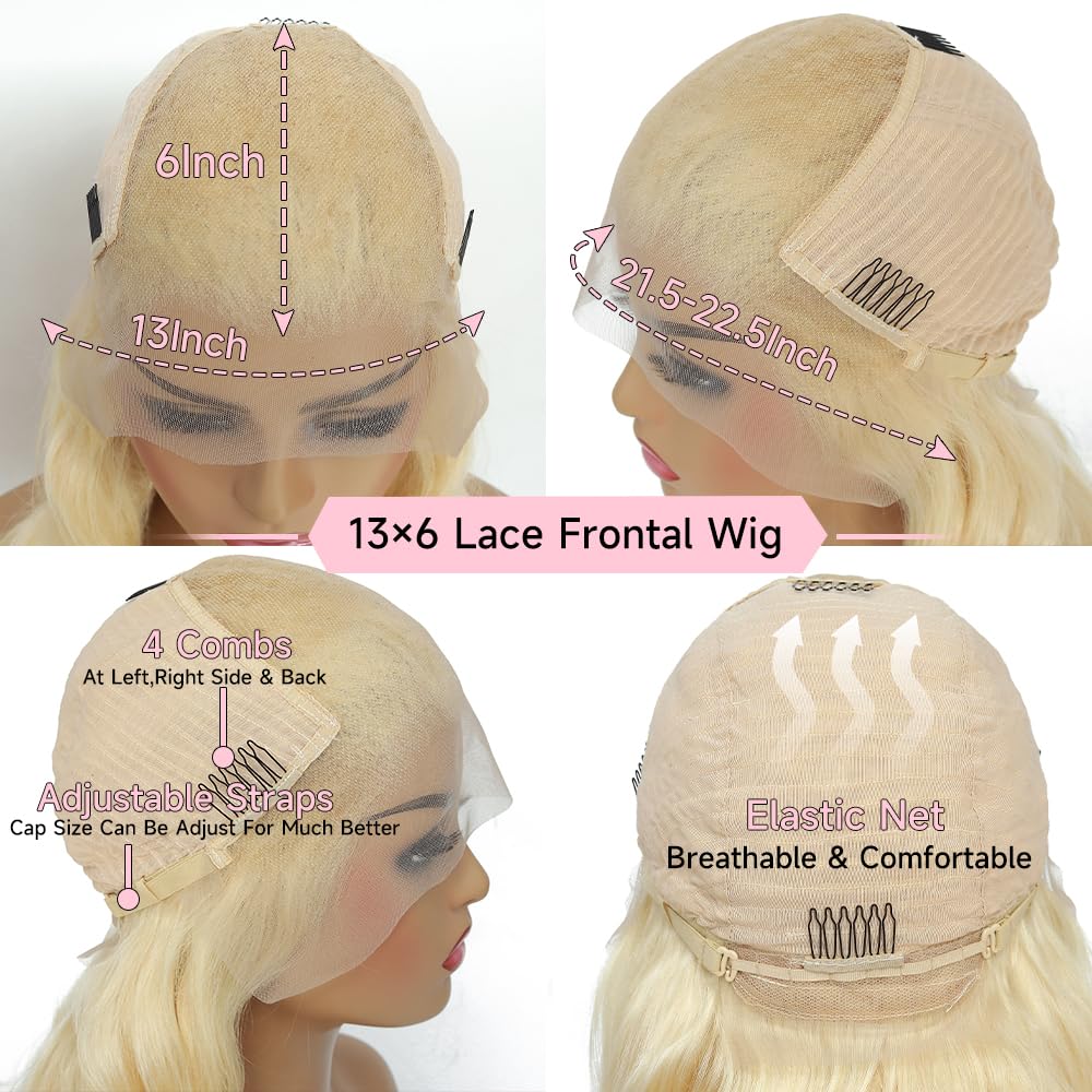 Loyom 613 28 Inch Lace Front Wig Human Hair 13x6 Transparent Lace 12A 200 Density Blonde Body Wave Lace Front Wigs Human Hair Pre Plucked 613 HD Lace Frontal Wig