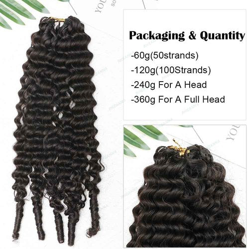 RHEANNA Feather Crochet Human Hair With Tight Curly Ends Invisible Knots Deep Curly Crochet Human Hair Extensions Knotless Pre-Separated 22inch 60g