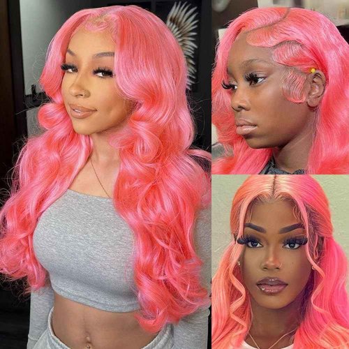Pink Lace Front Wig Human Hair 200 Density Pink Body Wave Lace Front Wigs Human Hair Pre Plucked Colored 13x4 HD Lace Frontal Wig Glueless Lace Front Wigs 22 Inch