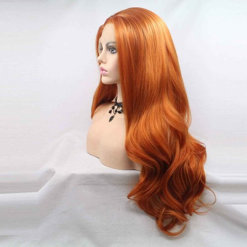 xiweiya Ginger Orange Wigs Long Body Wavy 13x4 Lace Synthetic Orange Lace Front Wig Mix Color Yellow Orange Heat Resistant Fiber Hair Replacement Wig Soft Orange Hair Middle Part Wig 24 inch