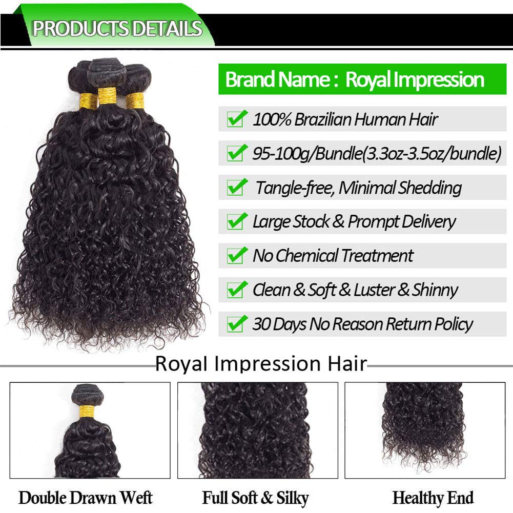 12A Curly Bundles Human Hair 14" 16" 18" 300g Brazilian Kinky Curly Human Hair Weave 3 Bundles 100% Unprocessed Brazilian Virgin Hair Bundles Double Weft Remy Hair Natural Color
