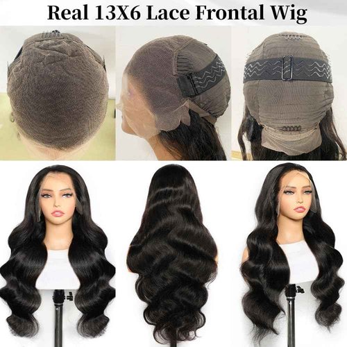 BeCools 22 Inch 13x6 Lace Front Wigs Human Hair 200 Density Tangle-Free Natural Black