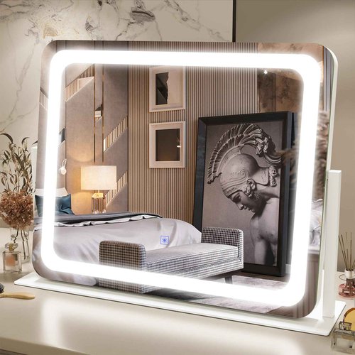 FENNIO Vanity Mirror with Lights 22''x17'' Makeup Mirror with Lights,Vanity Mirror Touch Screen with 3-Color Lighting,Dimmable,for Vanity Desk Tabletop