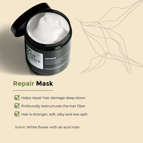 Lazartigue Repair Mask, Vegetal Keratin & Tamarind Seed, Restorative Treatment for Damaged Hair, Vegan, 8.4 Fl Oz