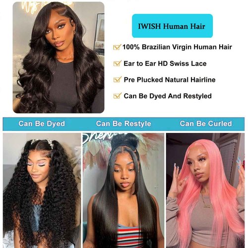 IWISH 5x5 Closure Wigs Human Hair Body Wave Wigs for Women 180 Density HD Lace Braizilian Virgin Hair Pre Plucked Bleached Knots 20 Inch