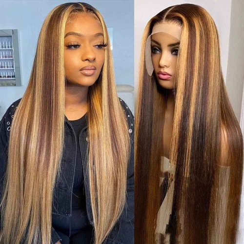 Hydtxc Chocolate Drark Brown 13X6 Lace Frontal Wig P4/30 20 Inch Straight Wave Lace Front Human Hair Wigs 200% Density Real Full Large Lace Front Wigs Pre Plucked for Black Women