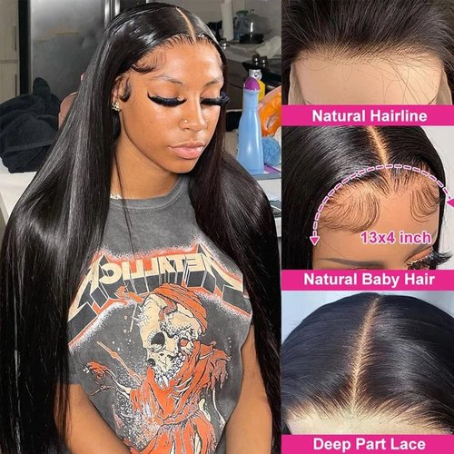 Lace Front Wigs 13x4 HD Transparent Straight Lace Frontal Wigs for Black Women 180% Density Brazilian Virgin Human Hair Wigs Pre Plucked with Baby Hair Natural Hairline (24 Inch, Black Color)