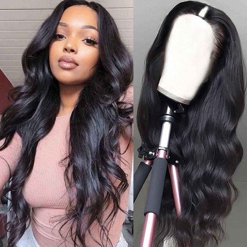 Dosacia V Part Wigs Body Wave Brazilian Virgin Human Hair Wigs For Black Women Upgrade U Part Glueless Wigs Full Head Clip In Half Wig V Shape Wigs No Leave Out Lace Front Wigs 180% Density 14Inch