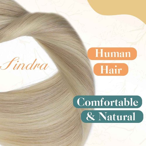 Sindra Wire Hair Extensions Human Hair Ash Blonde Highlights Bleach Blonde Fishing Line Remy Human Hair 22Inch 85g Remy Invisible Wire Extensions W22#18P613
