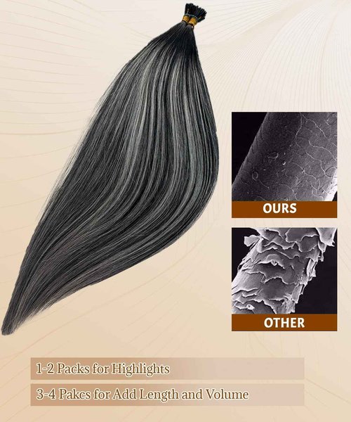 Belaved 1BSilver I Tip Hair Extensions Real Remy Human Hair Extensions Straight Add Length Volume Seamless Invisable #550 for Party Wedding 22inch 50g