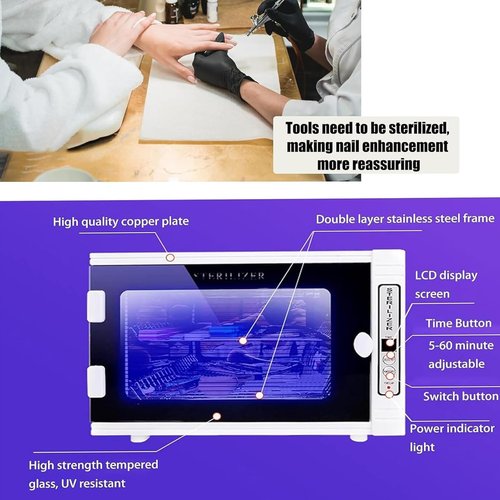 Sterilizer Nail Tool Cabinet, 12L Large Capacity Sterilization Machine Cleaning Manicure Tools Multi-Functional Sterilizing Nail Cleaner Box for Salon & Home Beauty Care