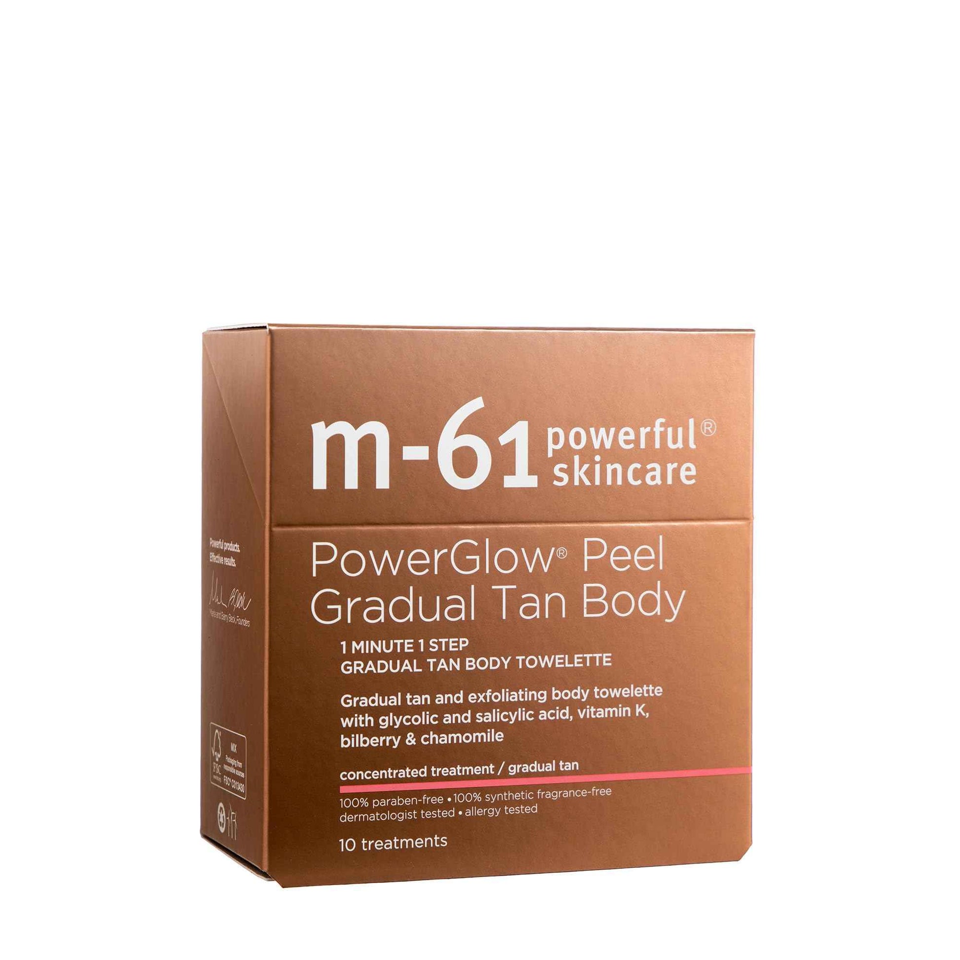 m-61 PowerGlow Peel Gradual Tan for Body | 1-Minute, 1-Step Exfoliating Body Peel To Build A Streak-Free Radiant Glow. With Glycolic and Salicylic Acid. Dermatologist & Allergy Tested - 10 Treatments