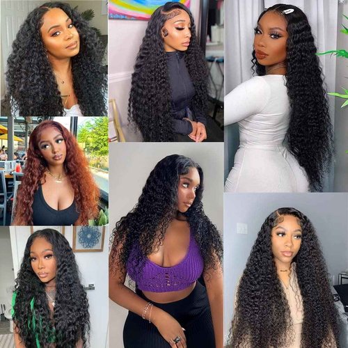Deep Wave Bundles with Closure Human Hair Deep Curly 3 Bundles and 4x4 Closure (16 18 20+14Inch) Free Part Natural Color 100% Unprocessed Brazilian Virgin Hair Double Weft for Black Women