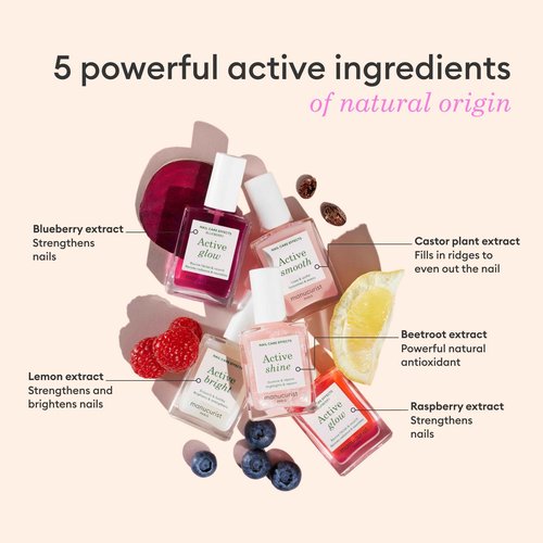 Manucurist Rainbow Active™ Full Range 5-Pack Gift Set - Nail Care & Polish Set - No Lamp - 5 Treatment Nail Polish : Glow Raspberry, Glow Blueberry, Shine, Smooth, Bright - Christmas Gifts for Women