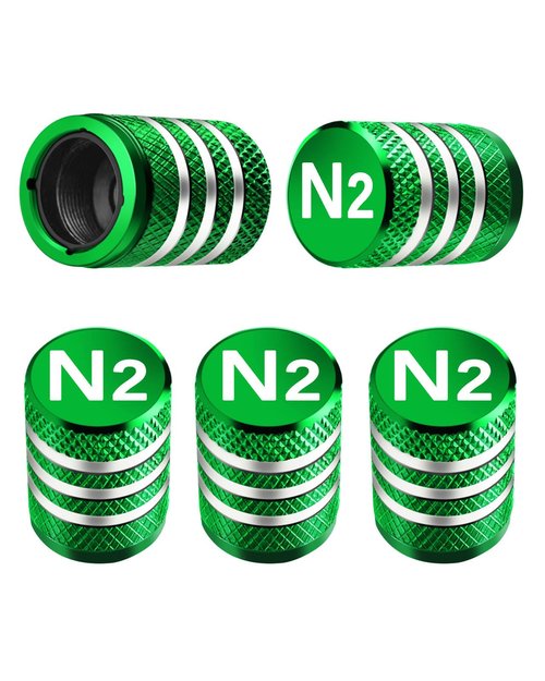 Tire Valve Stem Caps Cover - (5 Pack) Tire Air Cap N2 Nitrogen Metal with Plastic Liner Corrosion Resistant Leak-Proof for Car Truck Motorcycle Bike Green