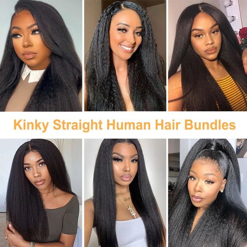 26 28 30 inch Color 1B Human Hair Bundles Yaki Straight Bundle Kinky Straight Human Hair 3 Bundles Double Weft Yaki Bundle