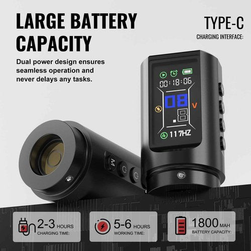 Wormhole Tattoo Gun Tattoo Kit Smart Tattoo Pen With Dot Working Mode, JUMP-START MODE, Memory And Timing Function Wireless Aluminum Alloy Tattooing Equipment For Professional Artists - Black