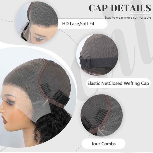 HAVI KING 30inch Deep Wave Lace Front Wigs Human Hair with Baby Hair 13x6 Glueless HD Full Lace Front Wig Pre-Drawn Bleaching Knot 200% Density Deep Curly Lace Frontal Wig Natural Color for Woman