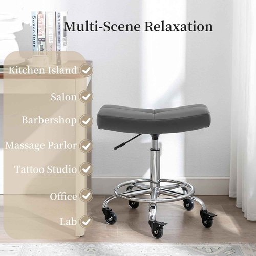 CoVibrant Wide Rolling Stool with Lockable Rubber Wheels & Footrest - Adjustable Swivel Stool Chair for Kitchen, Lab, Office, Salon, Home (Grey, 24''-31'')