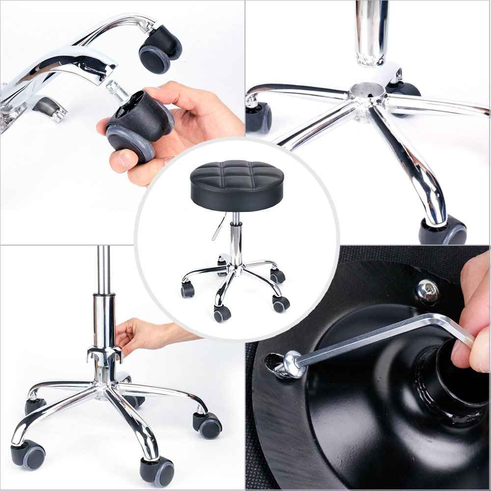 Leopard Round Rolling Stools, Adjustable Work Medical Stool with Wheels (Black)