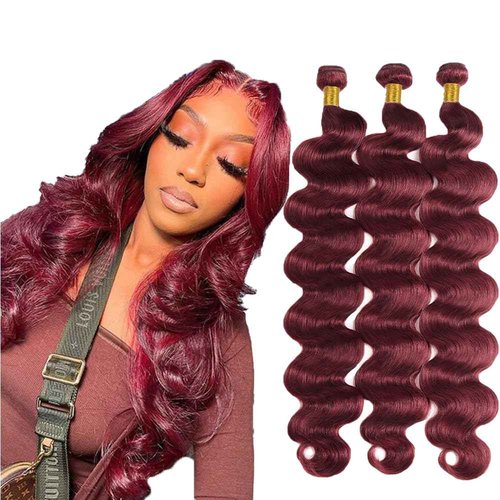 FuivJuix #99J Burgundy Bundles Body Wave Bundles Human Hair 22 24 26 Inch Brazilian Virgin Hair Wine Red Body Wave Bundles Human Hair Extensions 3 Bundle 50 Gram Per Bundle