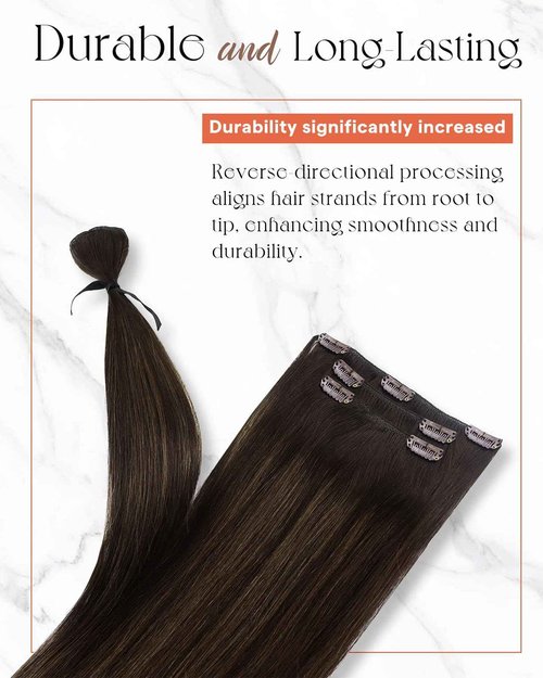 Sunny Hair Clip in Hair Extensions Straight Human Hair Clip in Extensions Remy Clip in Hair Extensions Real Human Hair Extensions Clip ins Dark Brown Ombre Medium Brown Balayage 18inch