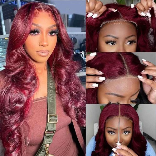 99J Burgundy 5X5 Lace Closure Wigs Human Hair Glueless Wigs HD Transparent 180 Density Wine Red Pre Plucked Pre Cut Body Wear for Beginners 22 Inch