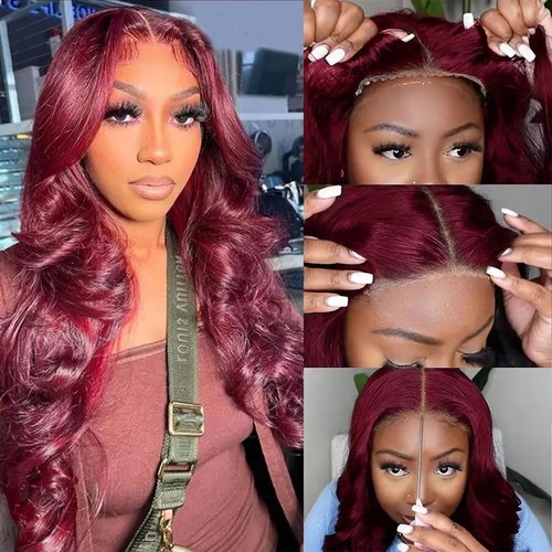 Wear and Go Glueless Wigs Pre Cut Pre Plucked for Beginners Wigs Burgundy 5x5 Lace Closure Wigs Human Hair 99J Burgundy 180% Density Glueless Pre Cut 3 Seconds to Wear 20 Inch