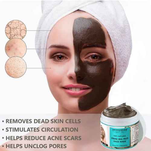 Aromasong 20 lbs Raw Dead Sea Bath Salt in Resealable Pack with 100% Pure Dead Sea Mud Facial Mask - 5 Minute Mask - No Ingredients Added